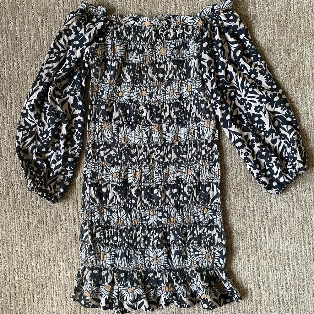 Anthropologie Forever That Girl black floral print dress with wide shirring - Picture 5 of 8